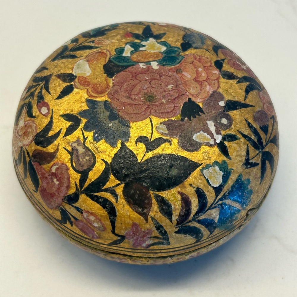 Vintage Floral Kashmir Round Jewelry/ Keepsake Box